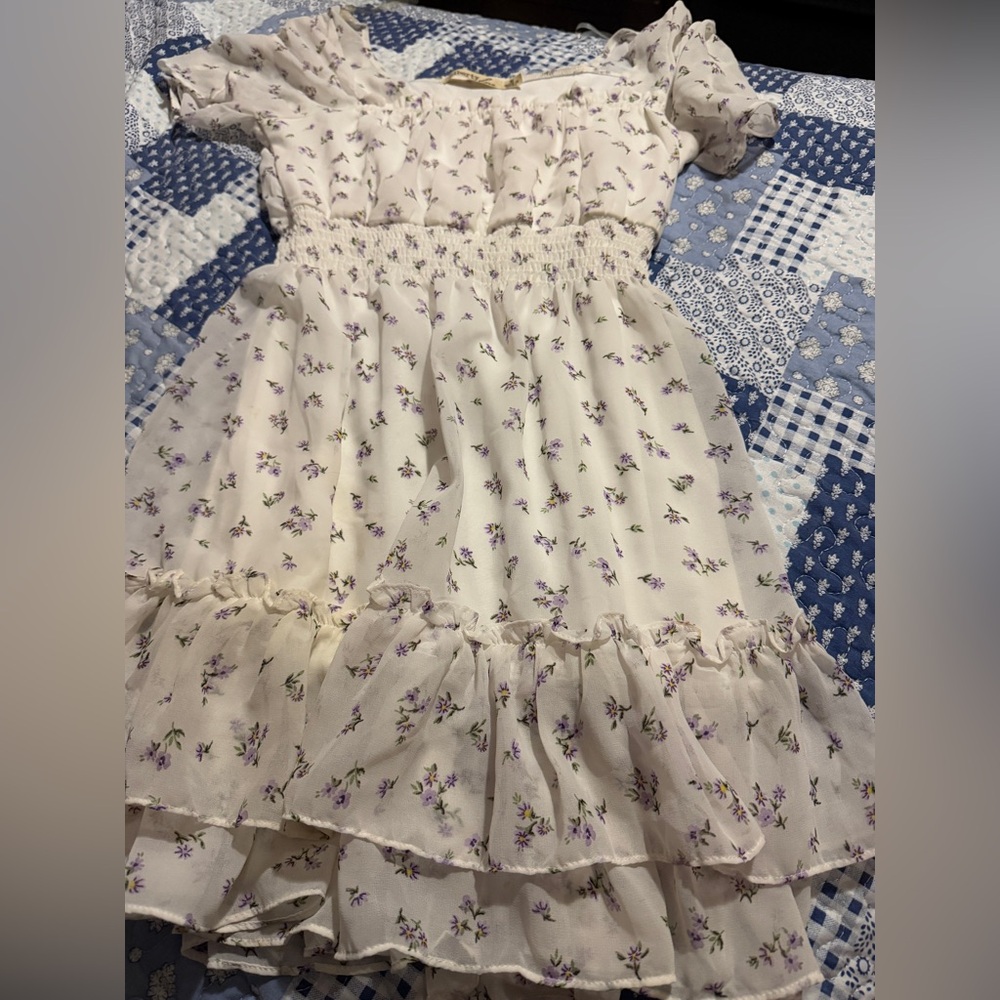 Cream Floral Ruffle Dress